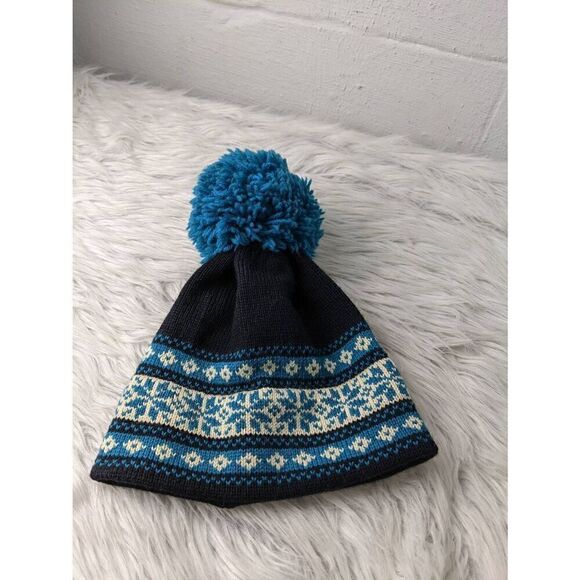 Vintage Top Notch Knits Wool Black and Teal Nordic‎ Hat Beanie Handmade, Made In - Picture 1 of 5
